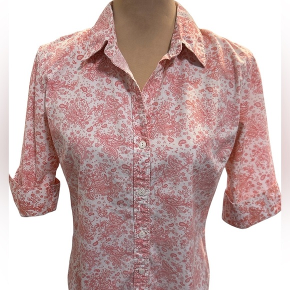 J.Crew Women’s Vintage 100% Cotton Button Up Flip Cuff Shirt Pink Paisley Large. - Picture 2 of 6